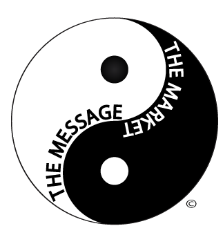 image of Eileen Gonzalez's logo for her Multimedia Design Website. A yin yan symbol with the message written on the white side and the market writren on the left side.