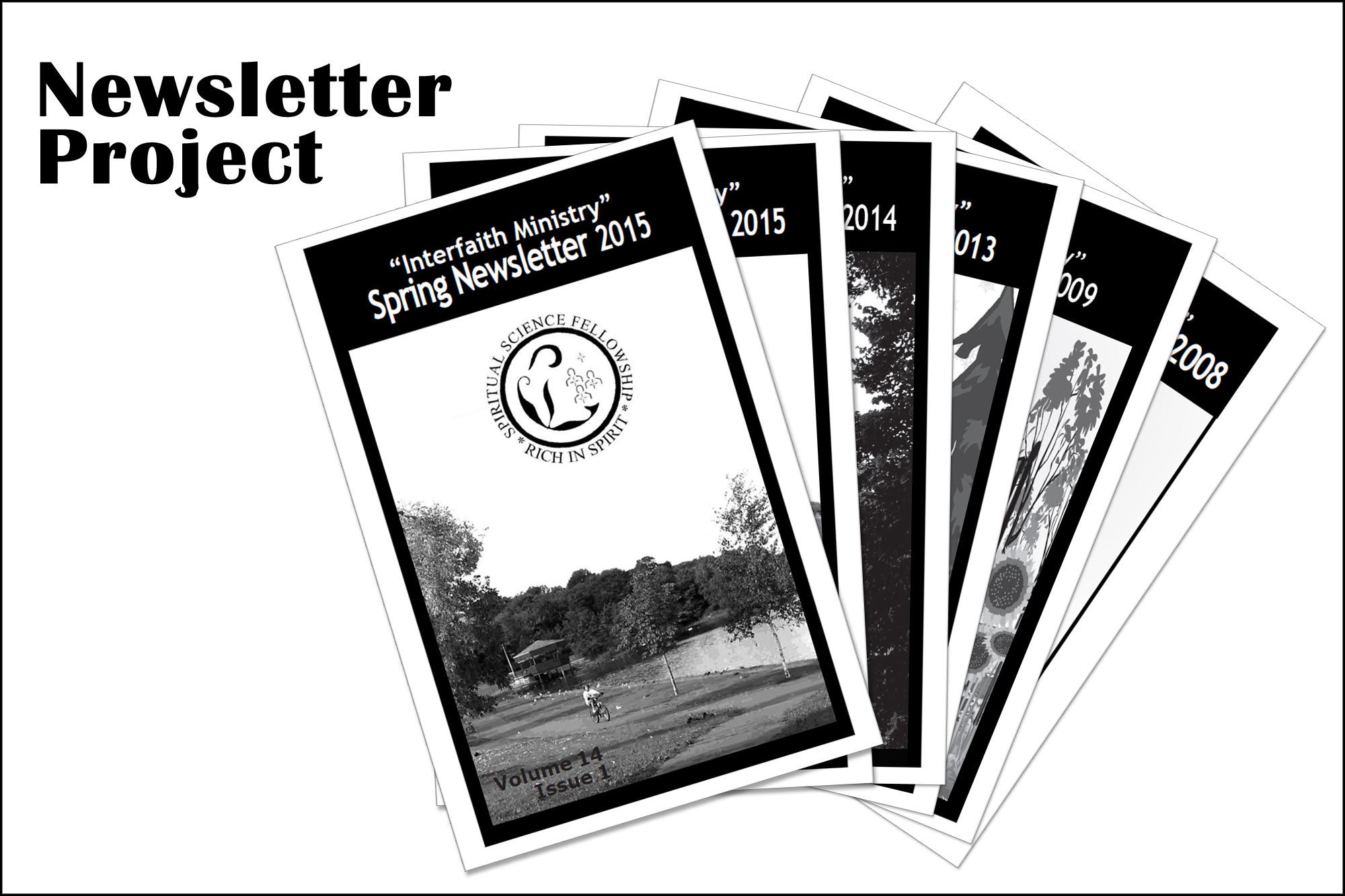 image of several newsletters completed since 2009.